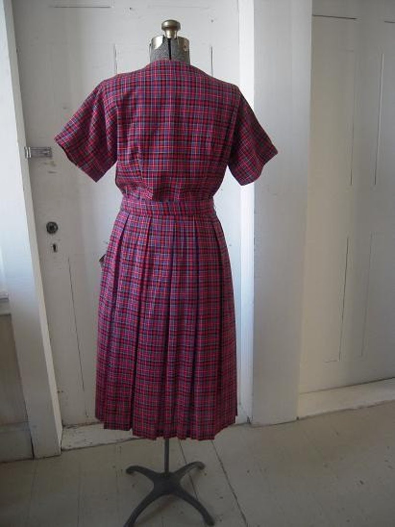 60s Plaid Tartan SEARS Pleated Dress NOS with Tag Full Skirt Size XL image 3