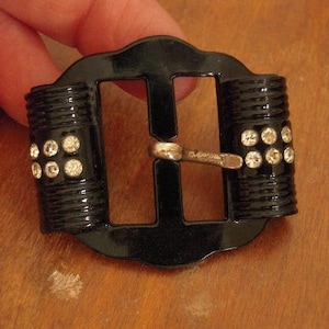Vintage Art Deco Belt Buckle Black Celluloid with Beautiful Rhinestones