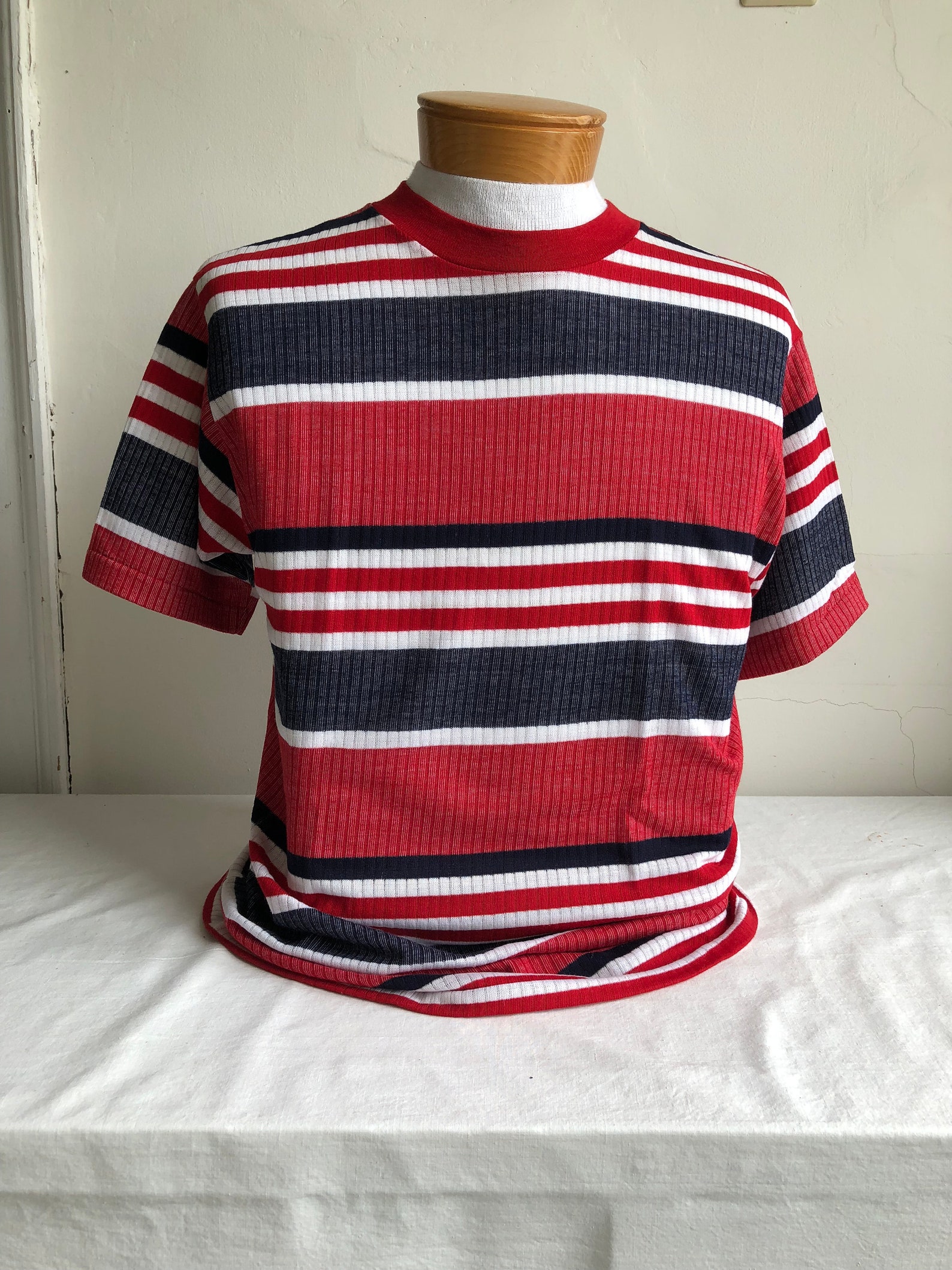1960s Surfer Striped Ribbed Tee Surf Shirt Campus Short Sleeve - Etsy