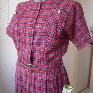 60s Plaid Tartan SEARS Pleated Dress NOS with Tag Full Skirt Size XL image 1