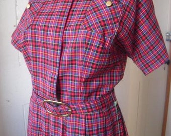 60s Plaid Tartan SEARS Pleated Dress NOS with Tag  Full Skirt Size  XL