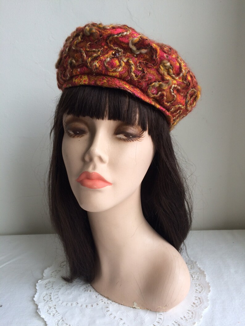 1960s RENEE' Mod Cap Hat Fall Colors Rhinestones and Etsy