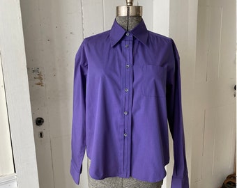 1990s ROMEO GIGLI Purple Dress Shirt Cotton Button Down Pleated Size 46