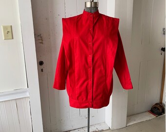 1980s Red Cotton Dramatic DETAILS Batwings Top Shirt Jacket Size Large