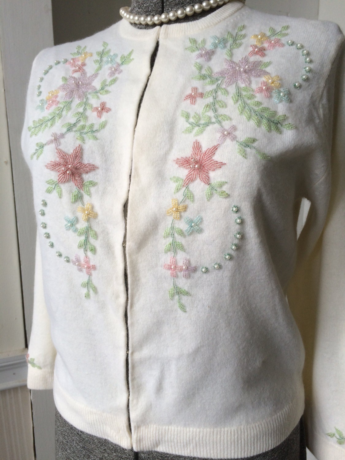 1950s 1960s Pastel Floral Hand Beaded Angora Lambswool - Etsy