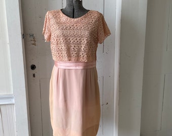 1960s Evanna Fashions Formal Lace Overlay Cummerbund Dress Bargain Basement