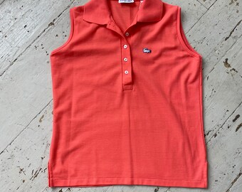 1960s 1970s Kaymaker Preppy Sleeveless Salmon Polo Shirt Top Tank Croc Logo