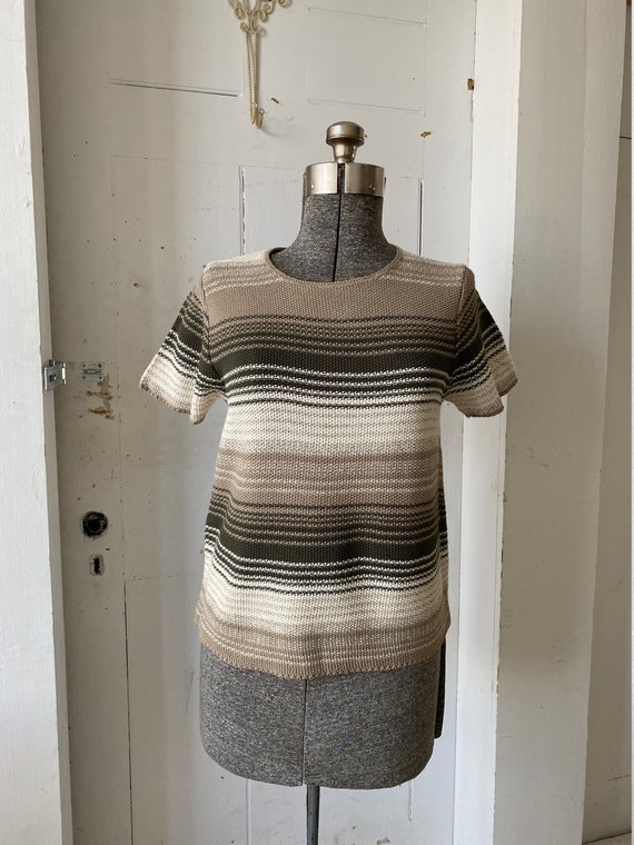 Short Sleeve Sweater Woven Knit Stripe Basic Editi