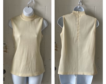 1960s 1970s Stage 7 poly Knot Ribbed Mock Neck Shell Tank Top Size 16