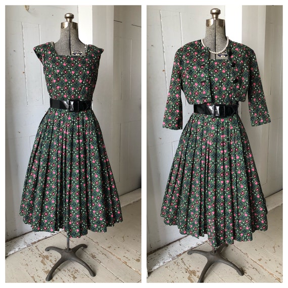 1950s Cotton Day Dress 3 pc Ensemble Elinore Gay … - image 1