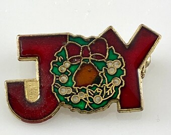 Vintage Enamel JOY Christmas Pin Brooch