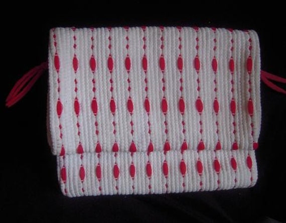 Vintage 50s 60s Clutch Purse Cool Loomed Fabric R… - image 5