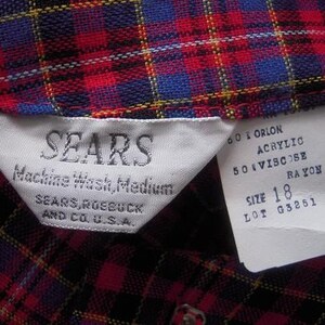 60s Plaid Tartan SEARS Pleated Dress NOS with Tag Full Skirt Size XL image 5