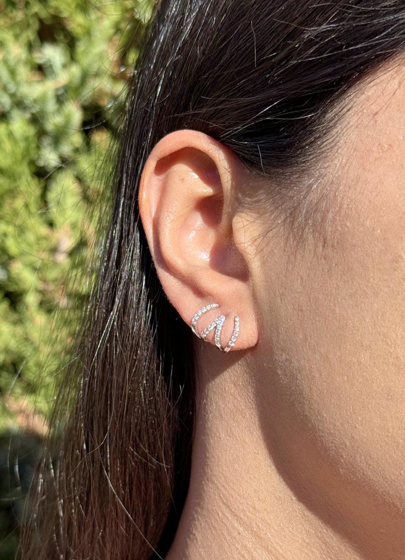 18k Ear Cuffs Earrings. White Gold. Solid Gold. Natural Diamonds. Stackable. Ear Curation. Ear Wraps. Piercing required. April Birthstone.