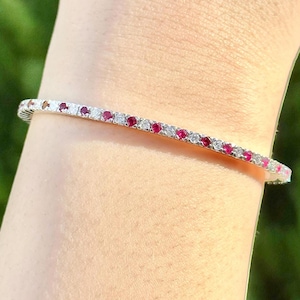 18K Ruby Diamond Tennis Bracelet, July Birthstone Bracelet, Wedding Jewelry for Her, Bridal Bracelet, Solid Gold Jewelry For Daughter