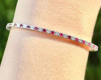 18K Gold Ruby Diamond Tennis Bracelet: July Birthstone Jewelry