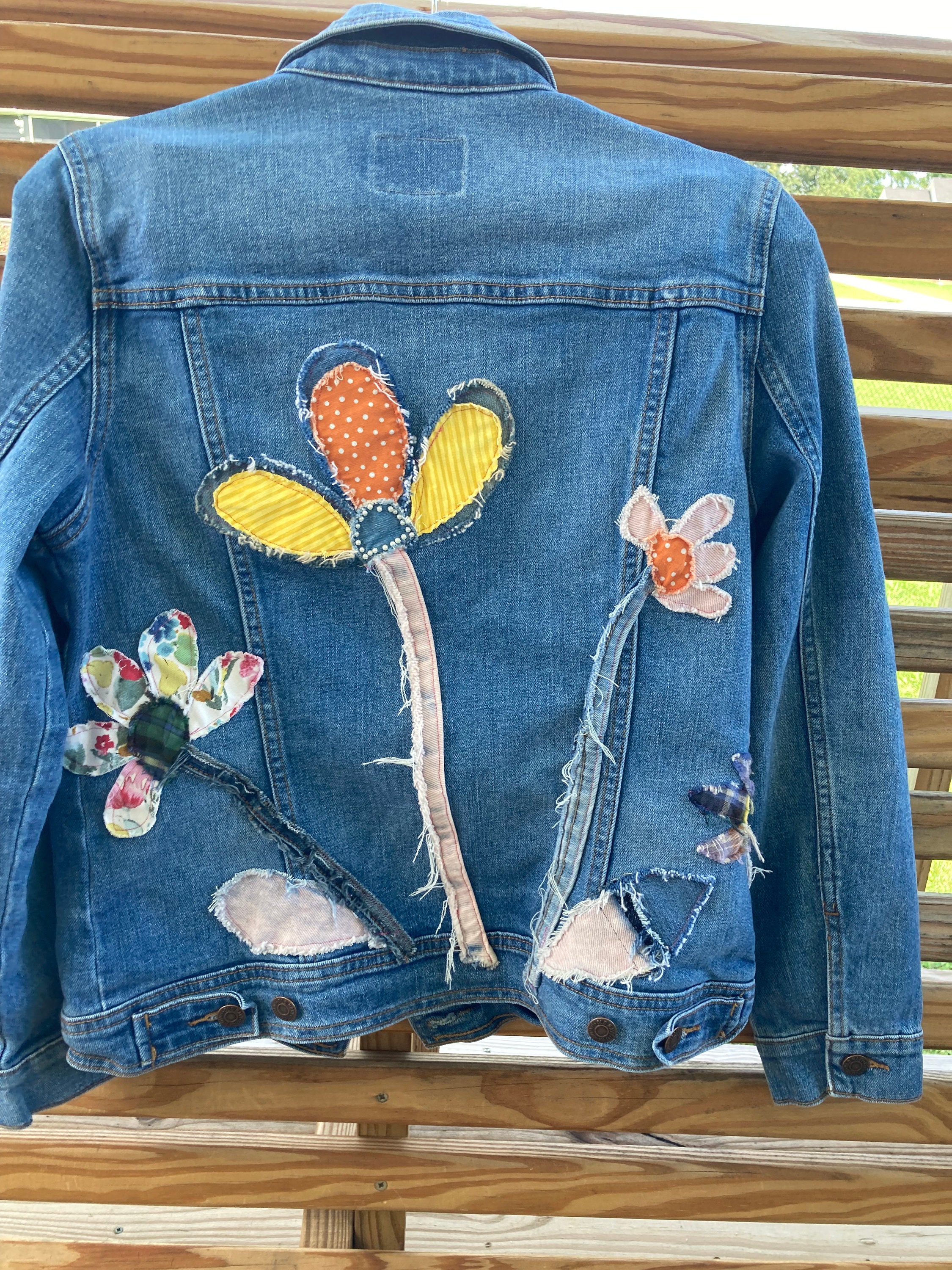 Women Summer Artsy Flower Patch Spliced Pocket Denim Jumpsuits main image 0