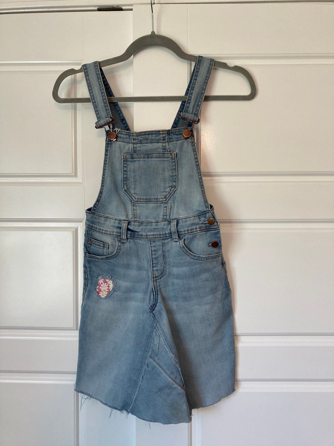 Upcycled Denim Bib-overall Into Modest Dress Size 6x With Flower ...