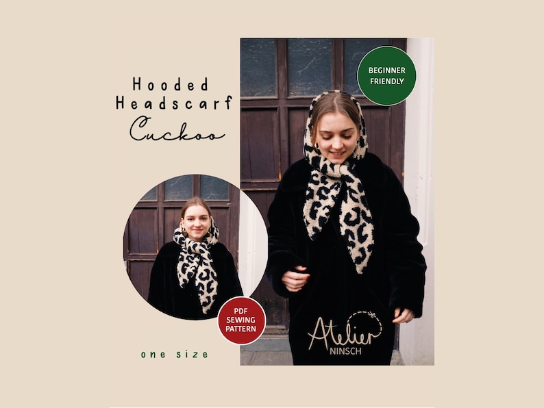 PDF sewing pattern hooded headscarf "cuckoo" Atelier Ninsch // Scoodie, scarf, beginner friendly, A4, A0, US letter size // English & German image 1
