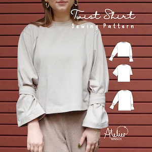 Oversized Twist Shirt with sleeve detail Sewing Pattern PDF | Women’s T-Shirt & Long Sleeve Pattern | Twist Sleeve Top