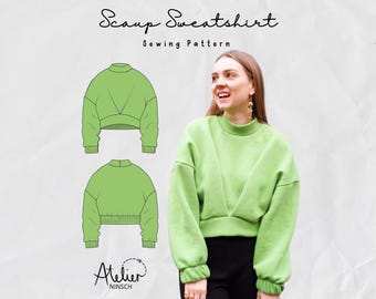 PDF Sewing Pattern Oversized Sweatshirt – Cropped Mock Neck Sweater, Beginner Friendly, Long Sleeve, Fold Detail, A4/A0/US Letter