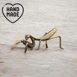 Vintage Style Solid Brass Copper Mantis Statue - Unique Insect Home Ornament - Animal Figurines - Handmade Metal Art Decor Gift