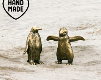 Pair of Little Penguin Figurines Vintage Style Solid Brass  - Handcrafted Animal Statues - Unique Brass Sculptures - Perfect Home Decor Gift