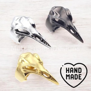 Titanium Steel Long Beak Bird Ring - Gothic Plague Doctor Inspired Halloween Jewelry - Unique Animal Skull Ring - Unisex Fashion Accessory
