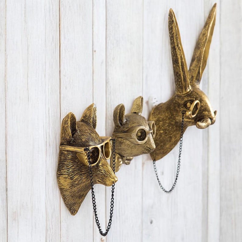 Bronze Animal Head Figurine Head Wall Hanging Art Rustic Wildlife Decor