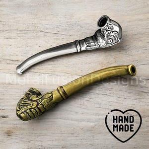 Antique Brass and Silver Tobacco Pipe - Handcrafted Floral Landscape Design - Vintage-Style Collectible Pipe for Smokers - Unique Decor