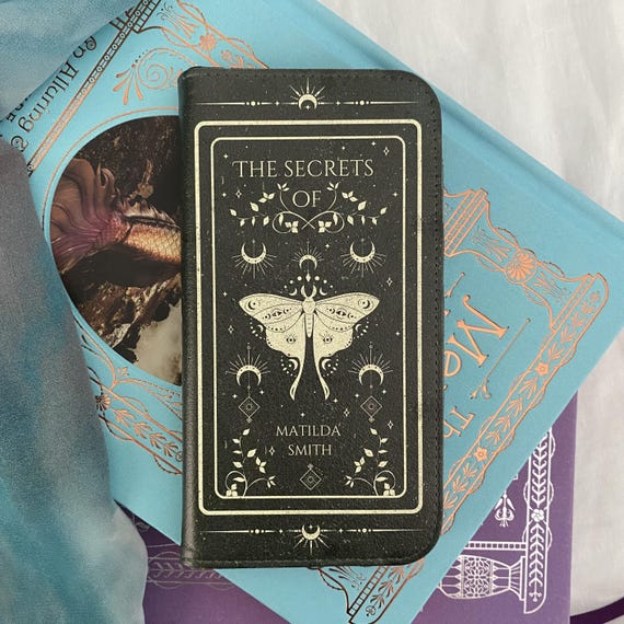 Custom Book Phone Case Wallet Book Lover Gift Witchy Fantasy Dark Academia Luna Moth - iPhone 17 16 15 14 13 12 Pro Plus Max Samsung Galaxy