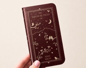 Personalized Book Wallet Phone Case Vegan Leather Phone Case Book Lover Gift Vintage Antique - iPhone 18 17 16 15 14 13 Pro Plus Max Samsung