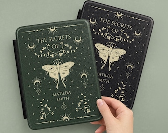 Personalized Kindle Case with Hand Strap | 6inch 6.8inch 7inch cover | Paperwhite Colorsoft | Custom Book Lover Gift | Fantasy Luna Moth
