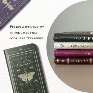 Personalized Book Phone Case Book Wallet Book Lover Gift Bookish Fantasy Luna Moth Dark Academia Antique - iPhone 17 16 15 14 13 12 Samsung image 2