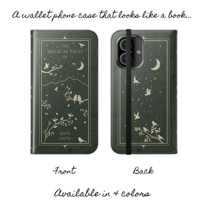 Personalized Book Wallet Phone Case Vegan Leather Phone Case Book Lover Gift Vintage Antique - iPhone 17 16 15 14 13 12 Pro Plus Max Samsung image 2