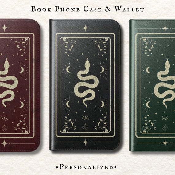 Vegan Leather Phone Case Personalized Wallet Phone Case Witchy Gifts for Her Snake - iPhone 17 16 15 14 13 12 11 Pro Plus Max Samsung Galaxy