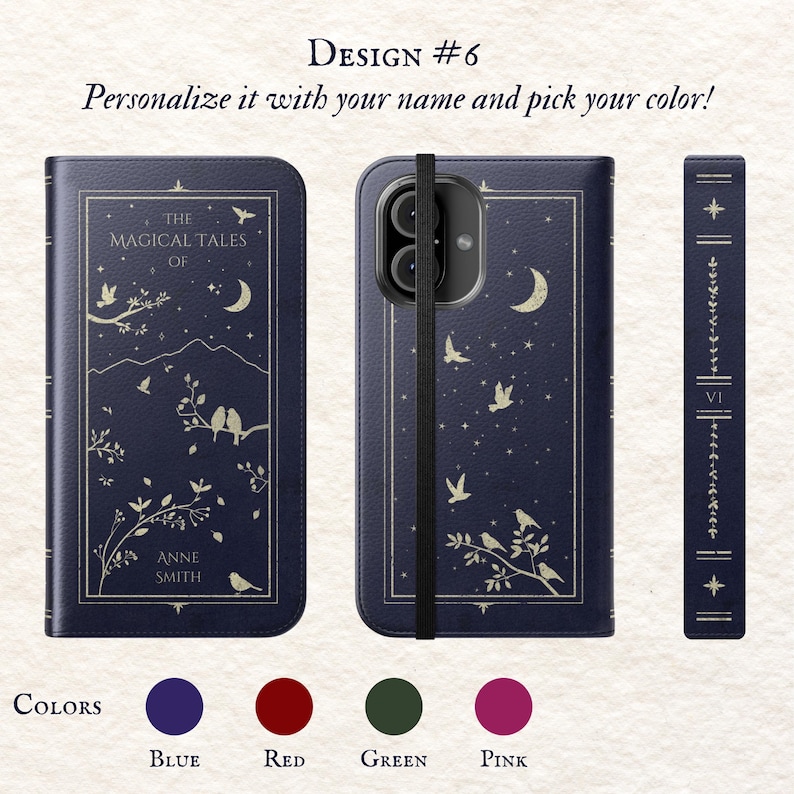 Personalized Book Phone Case Book Wallet Book Lover Gift Bookish Fantasy Luna Moth Dark Academia Antique - iPhone 17 16 15 14 13 12 Samsung image 9
