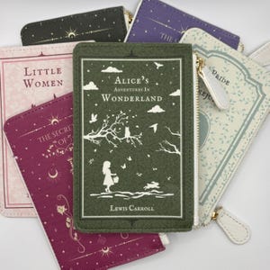 Alice Adventures in Wonderland Book Wallet Slim Wallet Women Cute Wallet Card Holder Book Coin Purse Zipper Pouch Literary Book Lover Gift