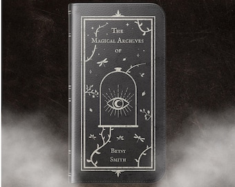 Personalized Grimoire Book Wallet Phone Case Book Lover Gift Bookish Gift Witchy Gift Initials Name - iPhone 17 16 15 14 13 12 Samsung s26