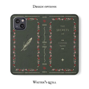 May include: A green phone case with a floral design and the text "The Secrets of Custom Name" on the back.