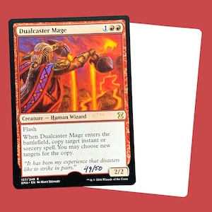 Tarjeta de prueba de artista firmada por Dualcaster Mage