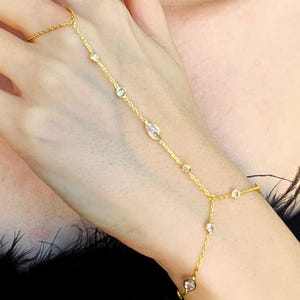 Gold Plated Zircon Hand Chain: Sterling Silver Finger Bracelet