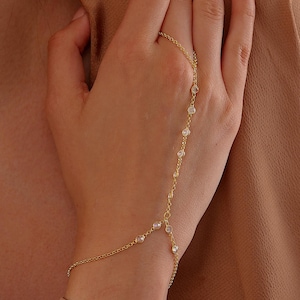 Sterling Silver Hand Chain Bracelet, Gold Plated Slave Bracelet