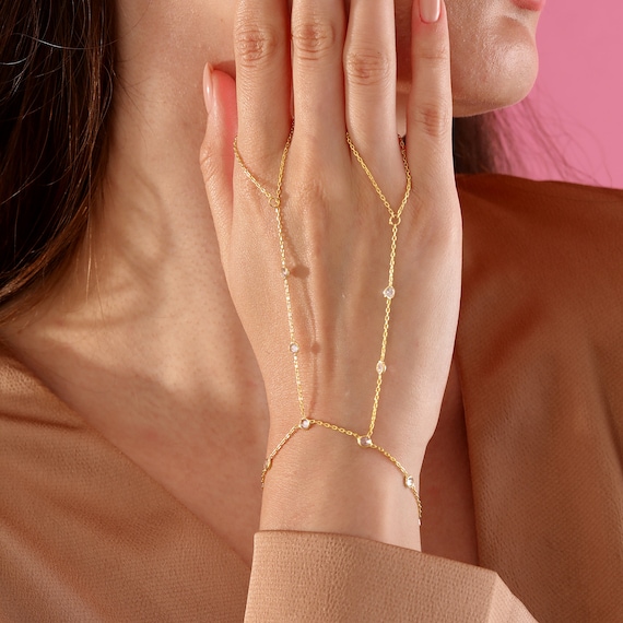Bracciale a catena in argento placcato oro con pietre di zircone - Italia