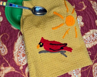 Cardinal Bird Kitchen Towel – Folk Art from Last Chance Trailer Park