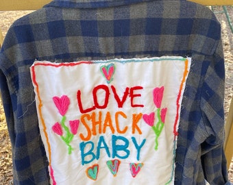 Valentines Day Flannel Shirt, Love Shack, Extra Large,