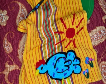 Turquoise Chicken with Red Dots | Handmade Kitchen Towel | Last Chance Trailer Park Visitor