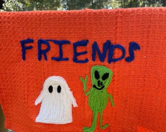 Alien kitchen towel, Ghost kitchen towels, friends tea towel, waffle weave towel, dish towel, UFO gift,