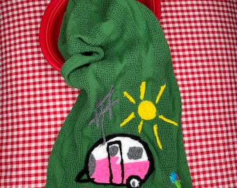 Camper kitchen towel, happy camper, RV towel, travel trailer, funny camper dish towel, camping lover