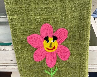 Boho Bloom Kitchen Towel, absorbent kitchen towel, wash and dray-able, kitchen towel,  happy face motif. kitchen accessory, soft cotton
